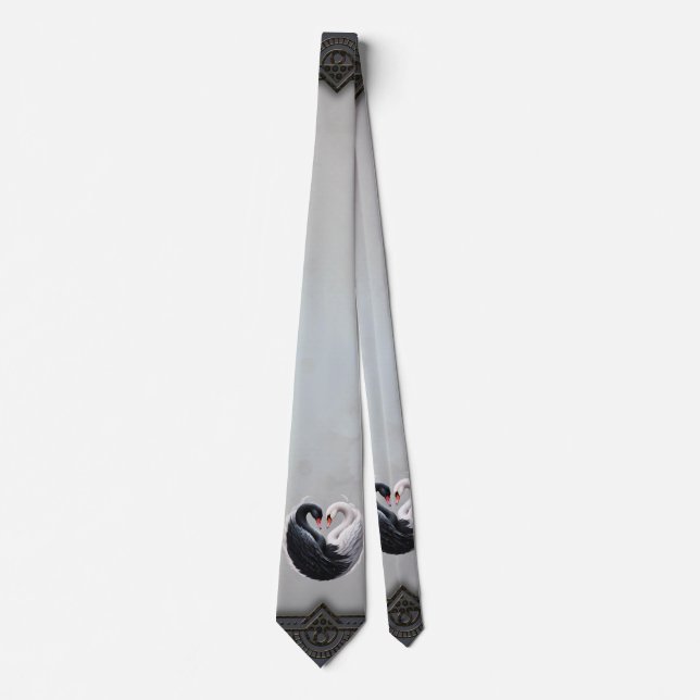 Elegant swans forning a heart together.  neck tie (Front)