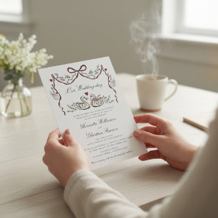 Elegant Swans Garland Red Ribbon Wedding Invitation