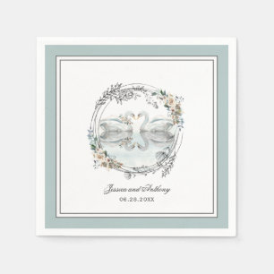 Elegant Swans Watercolor Floral Wedding Napkins