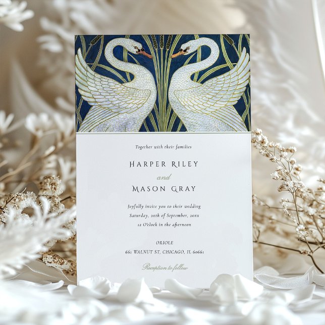 Elegant Swans Wedding Invitation Walter Crane (Creator Uploaded)