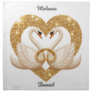 Elegant Swans with Golden Rings Cloth Napkin