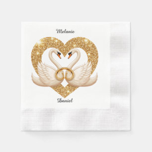 Elegant Swans with Golden Rings Napkins