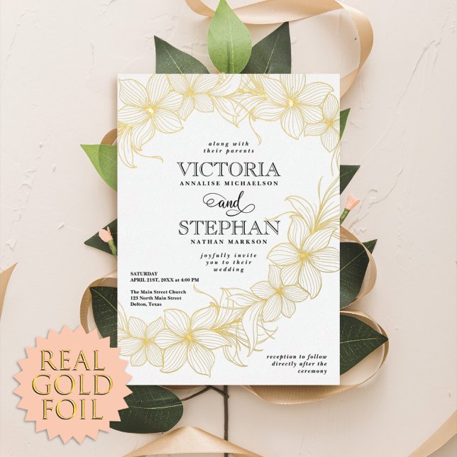 Elegant Sweeping Floral Botanical Spring Wedding Foil Invitation (Creator Uploaded)