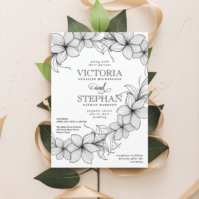 Elegant Sweeping Floral Botanical Spring Wedding Invitation (Creator Uploaded)