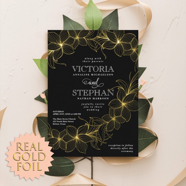Elegant Sweeping Floral Botanical Winter Wedding Foil Invitation (Creator Uploaded)