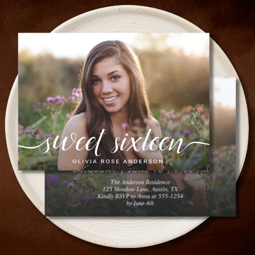 Elegant Sweet 16 2_sided Photo Birthday Party Invitation