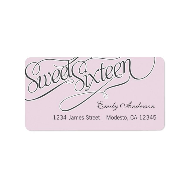 Elegant Sweet 16 Address Label in Pale Pink (Front)