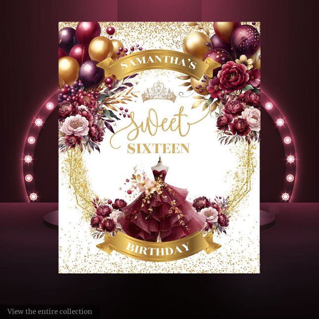 Elegant Sweet 16 Backdrop Burgundy Dress Balloons (Elegant Sweet 16 Backdrop Burgundy Dress Balloons)