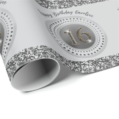 Elegant Sweet 16 Birthday, Black Glitter &amp; Stripes Wrapping Paper