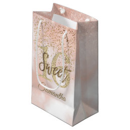 Elegant Sweet 16 Birthday Blush Pink Gold Glitter Small Gift Bag