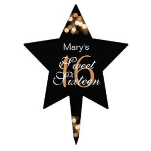 Elegant Sweet 16 Birthday Hollywood Glam Gold Cake Topper