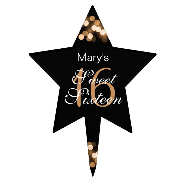 Elegant Sweet 16 Birthday Hollywood Glam Gold Cake Topper (Front)