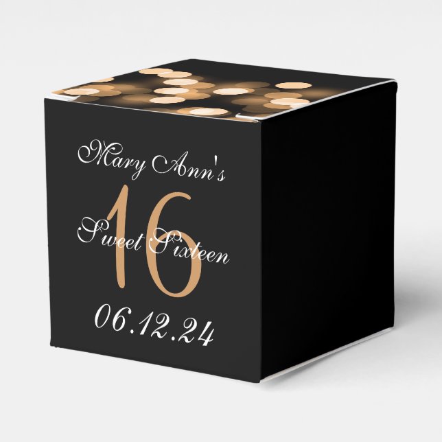Elegant Sweet 16 Birthday Hollywood Glam Gold Favor Boxes (Front Side)