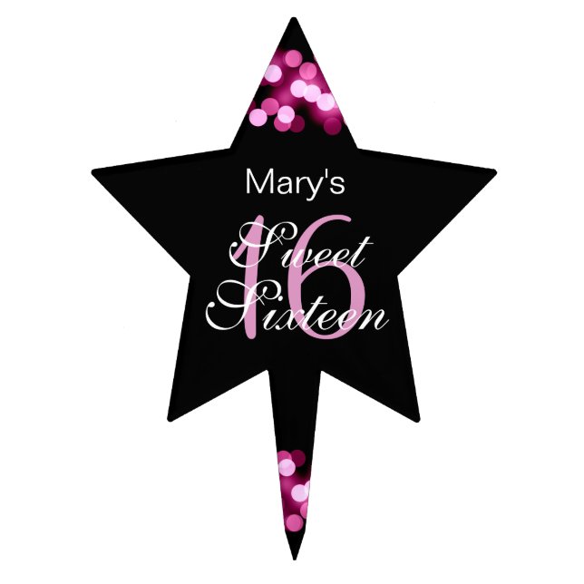 Elegant Sweet 16 Birthday Hollywood Glam Pink Cake Topper (Front)