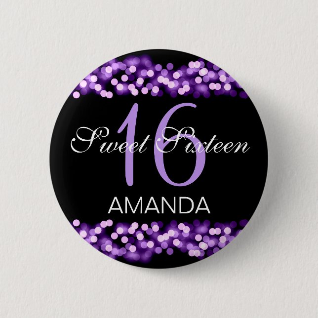 Elegant Sweet 16 Birthday Hollywood Glam Purple Button (Front)