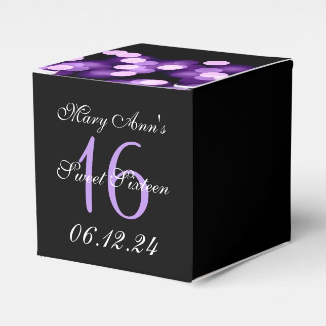 Elegant Sweet 16 Birthday Hollywood Glam Purple Favor Boxes (Front Side)