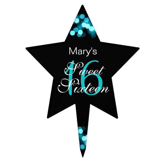 Elegant Sweet 16 Birthday Hollywood Glam Turquoise Cake Topper (Front)