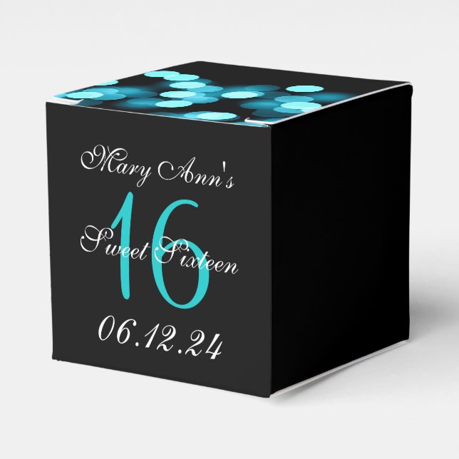 Elegant Sweet 16 Birthday Hollywood Glam Turquoise Favor Boxes (Front Side)