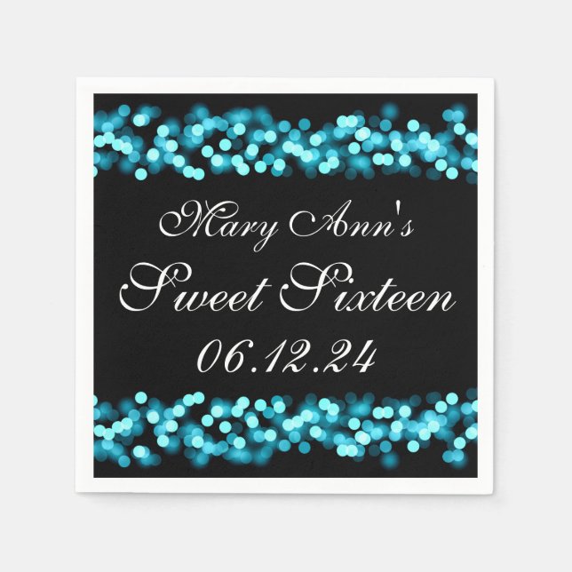 Elegant Sweet 16 Birthday Hollywood Glam Turquoise Paper Napkins (Front)