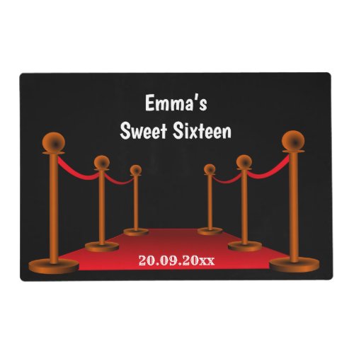 Elegant Sweet 16 Birthday Hollywood Red Carpet  Placemat