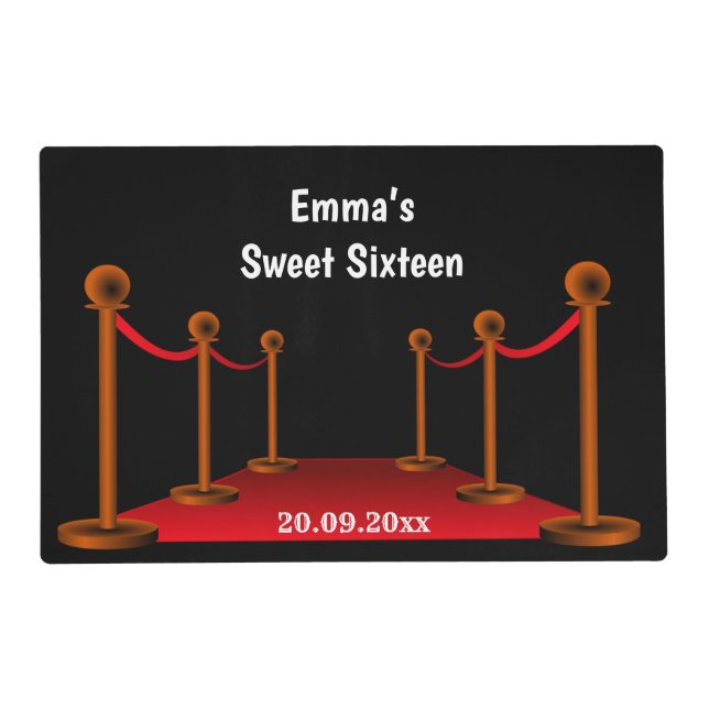 Elegant Sweet 16 Birthday Hollywood Red Carpet  Placemat (Front)