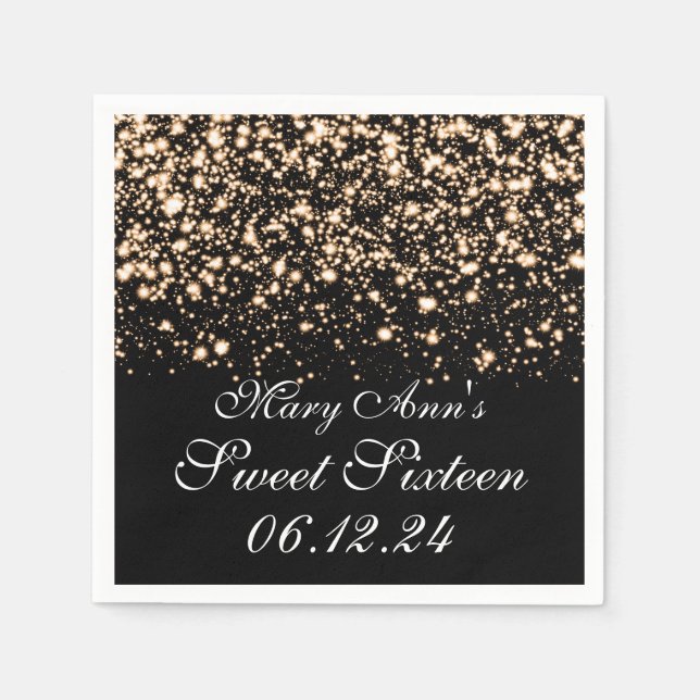 Elegant Sweet 16 Birthday Midnight Glam Gold Paper Napkins (Front)