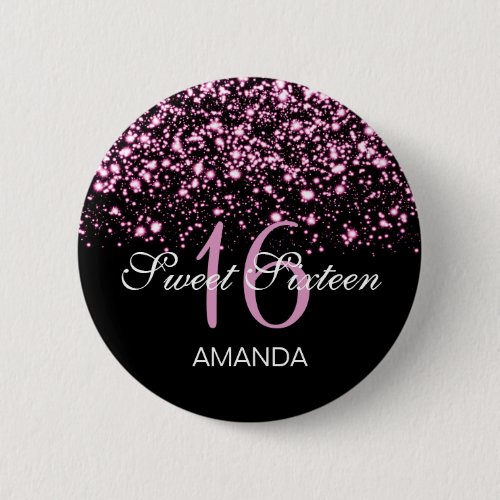 Elegant Sweet 16 Birthday Midnight Glam Pink Button