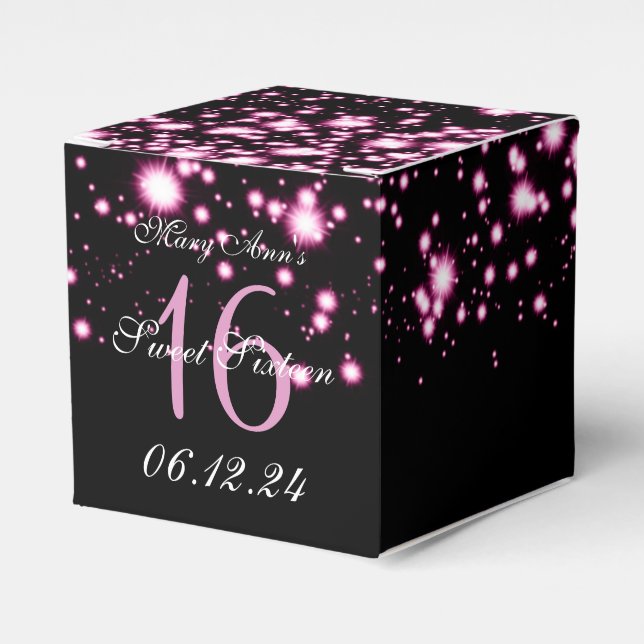 Elegant Sweet 16 Birthday Midnight Glam Pink Favor Boxes (Front Side)