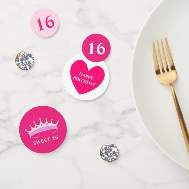 Elegant Sweet 16 Birthday on Magenta Pink Confetti (Group)