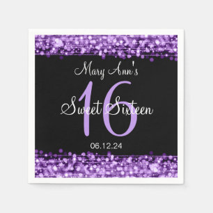Elegant Sweet 16 Birthday Party Sparkles Purple Napkins
