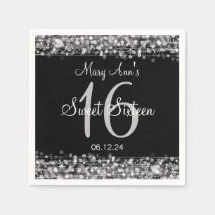Elegant Sweet 16 Birthday Party Sparkles Silver Paper Napkins