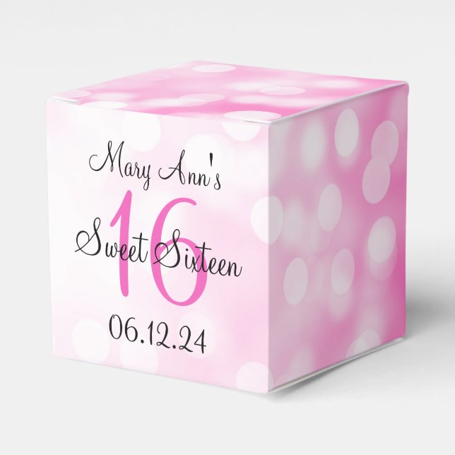 Elegant Sweet 16 Birthday Pink Glitter Lights Favor Boxes (Front Side)