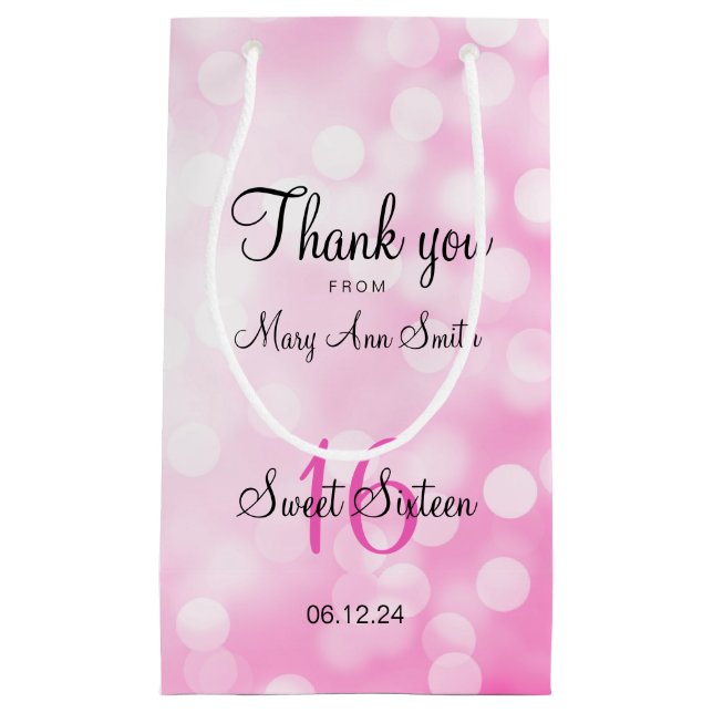 Elegant Sweet 16 Birthday Pink Glitter Lights Small Gift Bag (Front)