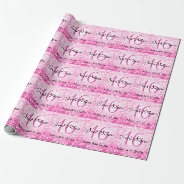 Elegant Sweet 16 Birthday Pink Glitter Lights Wrapping Paper Zazzle