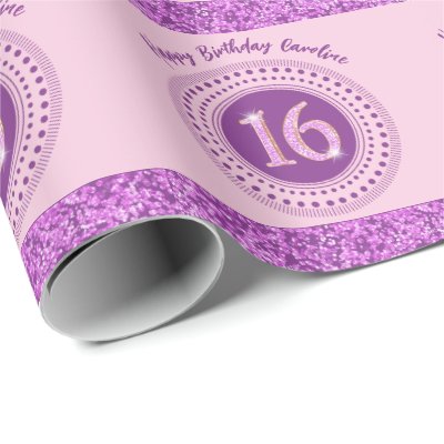 Elegant Sweet 16 Birthday, Pink Glitter &amp; Stripes Wrapping Paper