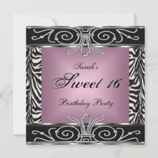 Elegant Sweet 16 Birthday Pink Zebra Black Silver Invitation