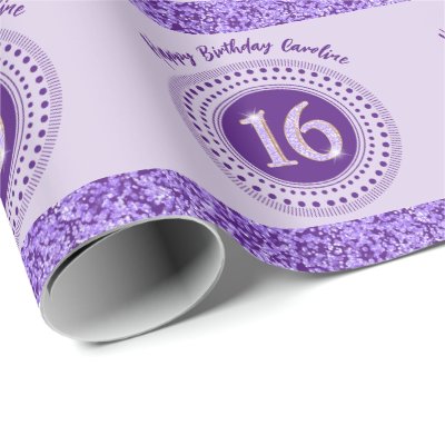Elegant Sweet 16 Birthday, Purple Glitter &amp; Stripe Wrapping Paper