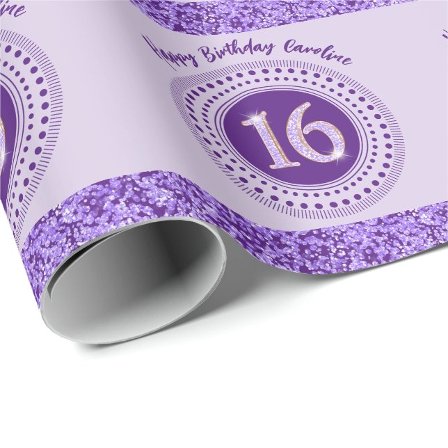 Elegant Sweet 16 Birthday, Purple Glitter & Stripe Wrapping Paper (Roll Corner)