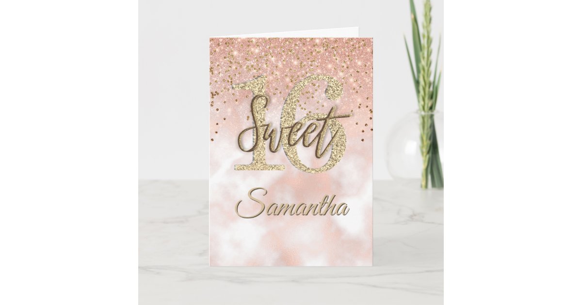 Elegant Sweet 16 Birthday Rose Gold Glitter Card | Zazzle