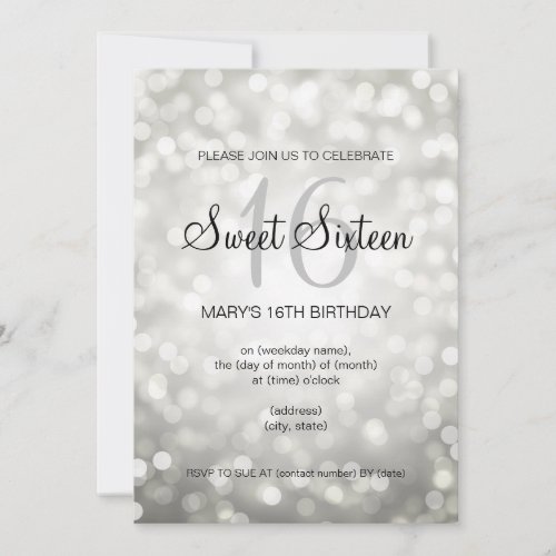Elegant Sweet 16 Birthday Silver Glitter Lights 5x7 Paper Invitation Card