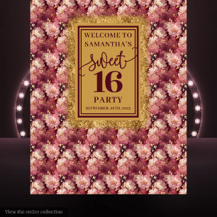 Elegant Sweet 16 Blush Burgundy Gold Backdrop