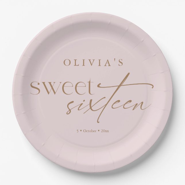Elegant Sweet 16 Blush Pink Birthday  Paper Plates (Front)