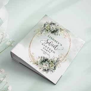 Elegant Sweet 16 Boho Sage Green Memory Album 3 Ring Binder