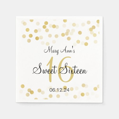 Elegant Sweet 16 Faux Gold Foil Glitter Lights Paper Napkins