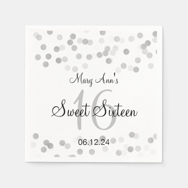 Elegant Sweet 16 Faux Silver Foil Glitter Lights Napkins (Front)