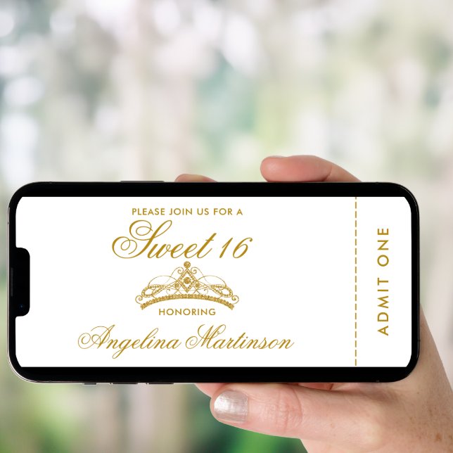 Elegant Sweet 16 Gold and White Ticket Invitation (Front Digital)