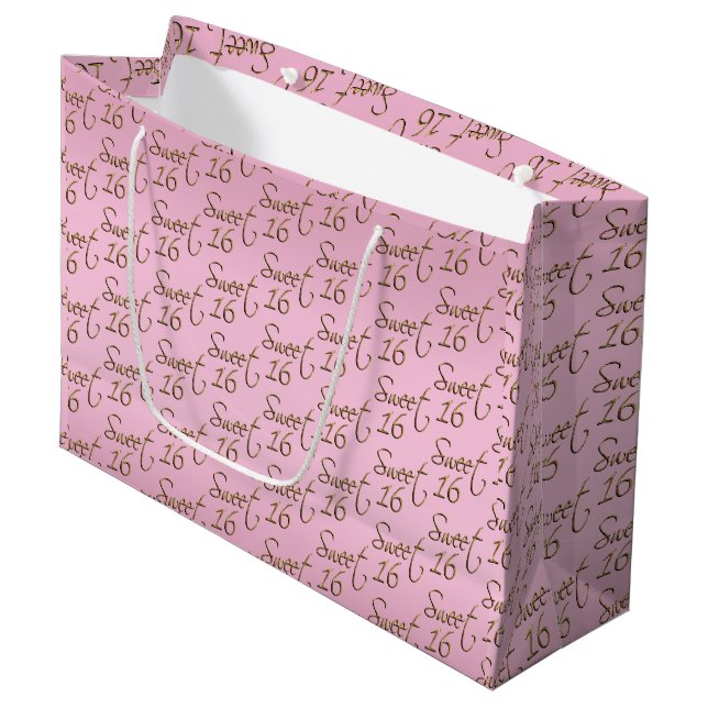 Elegant Sweet 16 in Pink and Gold Large Gift Bag (Front Angled)