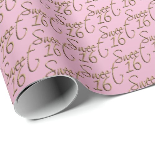 Elegant Sweet 16 in Pink and Gold Wrapping Paper