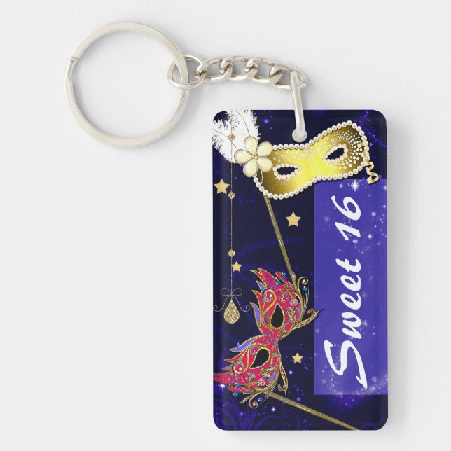 Elegant Sweet 16 Masquerade Masks Key Chain (Front)
