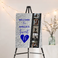 Elegant Sweet 16 Navy & Silver Welcome Photo Sign
